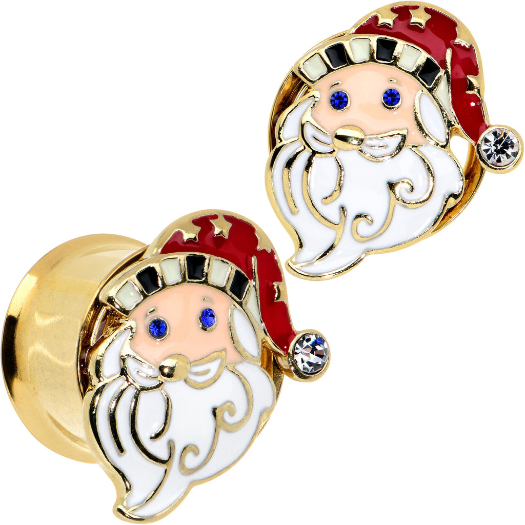 BodyCandy Color Gem Gold Tone Snazzy Santa Christmas Double Flare Plug Set — size reference