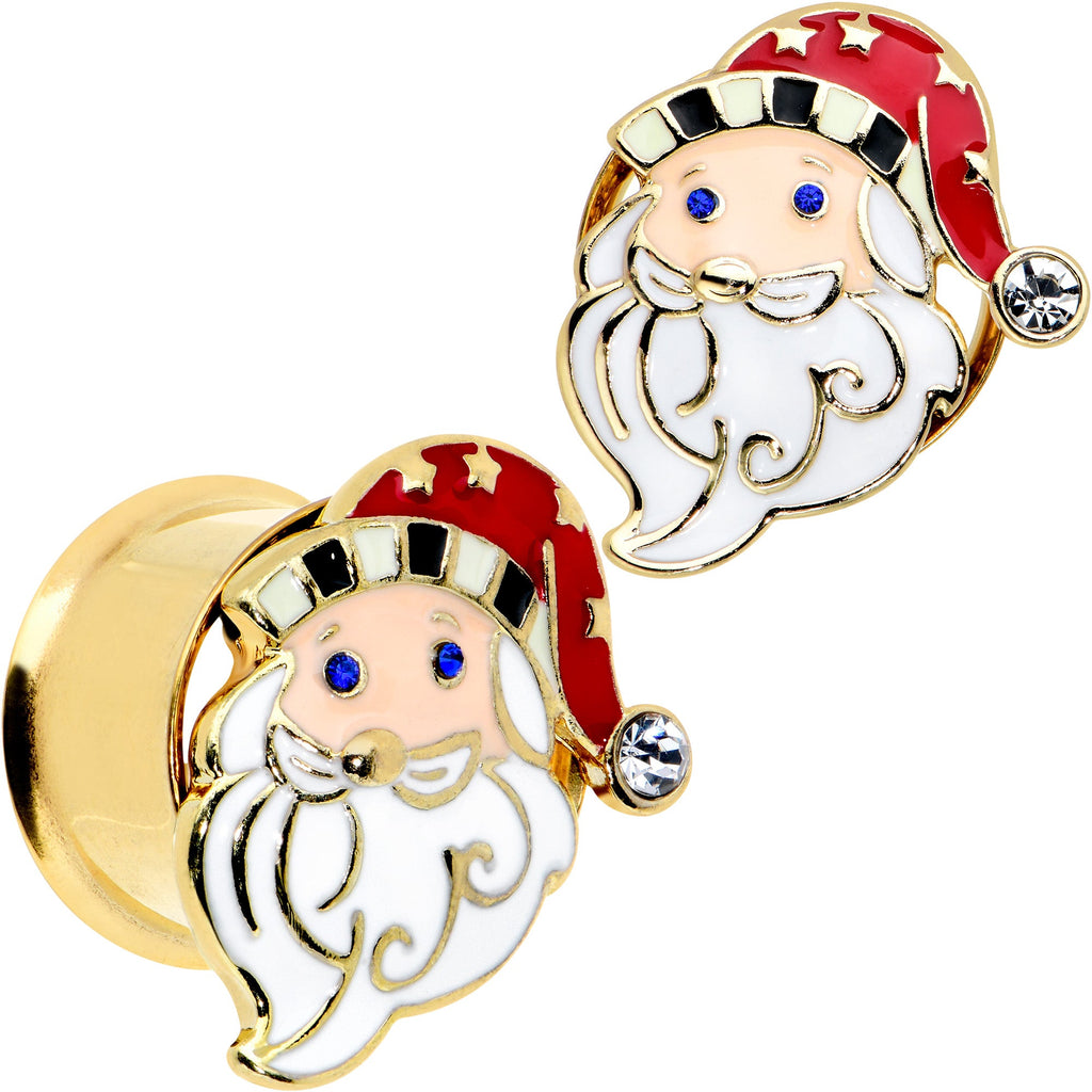 BodyCandy Color Gem Gold Tone Snazzy Santa Christmas Double Flare Plug Set — color detail