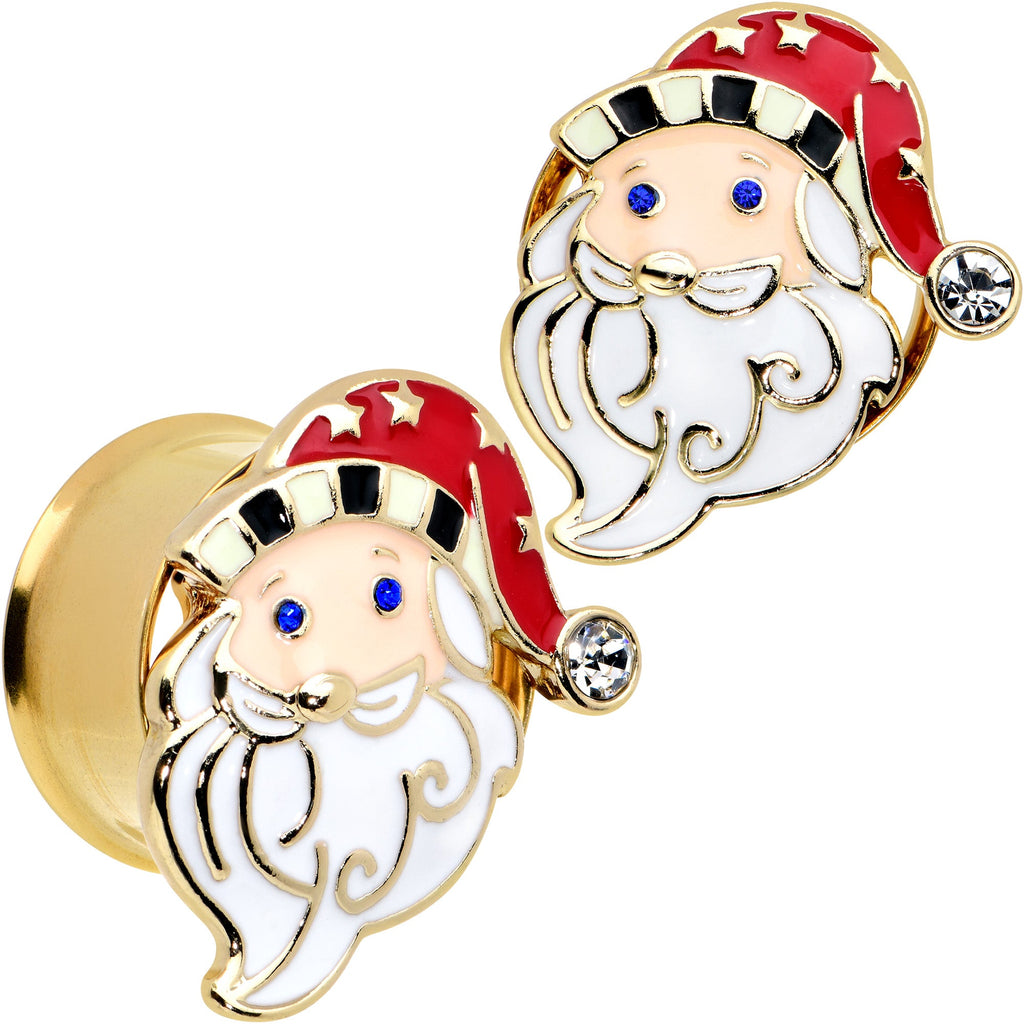 BodyCandy Color Gem Gold Tone Snazzy Santa Christmas Double Flare Plug Set — packaging