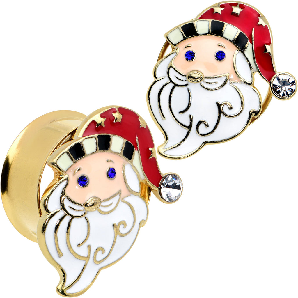 BodyCandy Color Gem Gold Tone Snazzy Santa Christmas Double Flare Plug Set — comparison shot