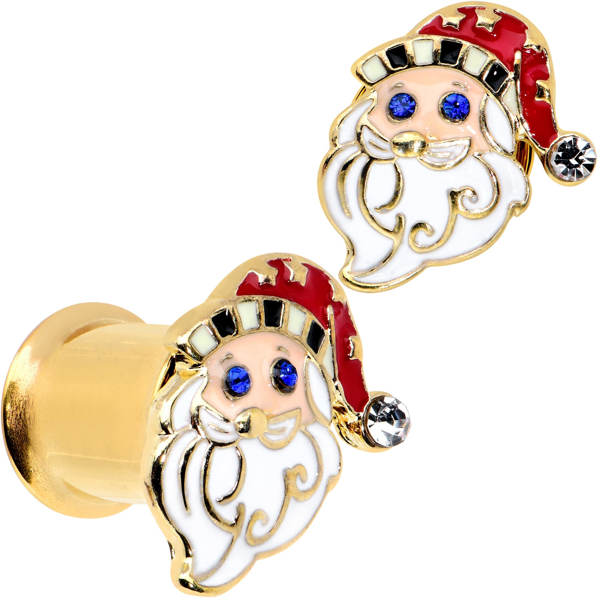 BodyCandy Color Gem Gold Tone Snazzy Santa Christmas Double Flare Plug Set — back view