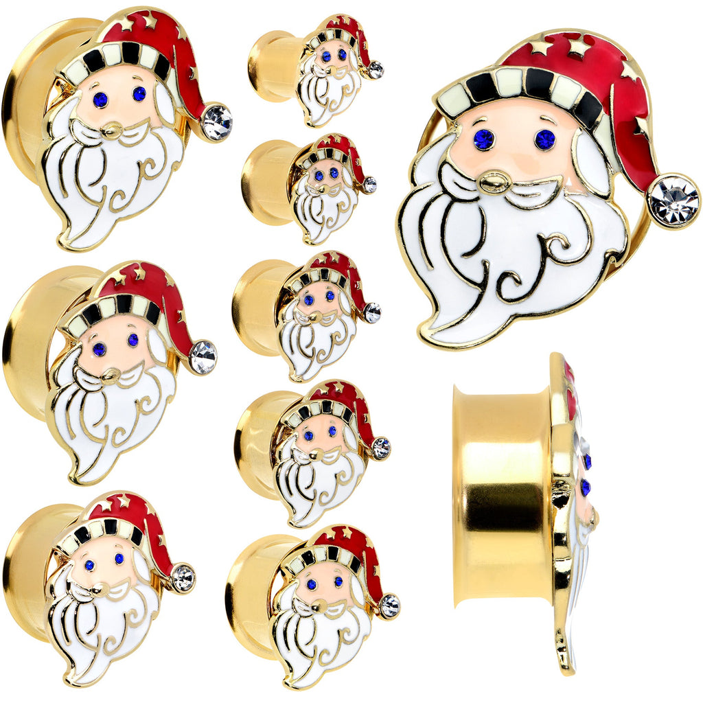BodyCandy Color Gem Gold Tone Snazzy Santa Christmas Double Flare Plug Set — main product shot