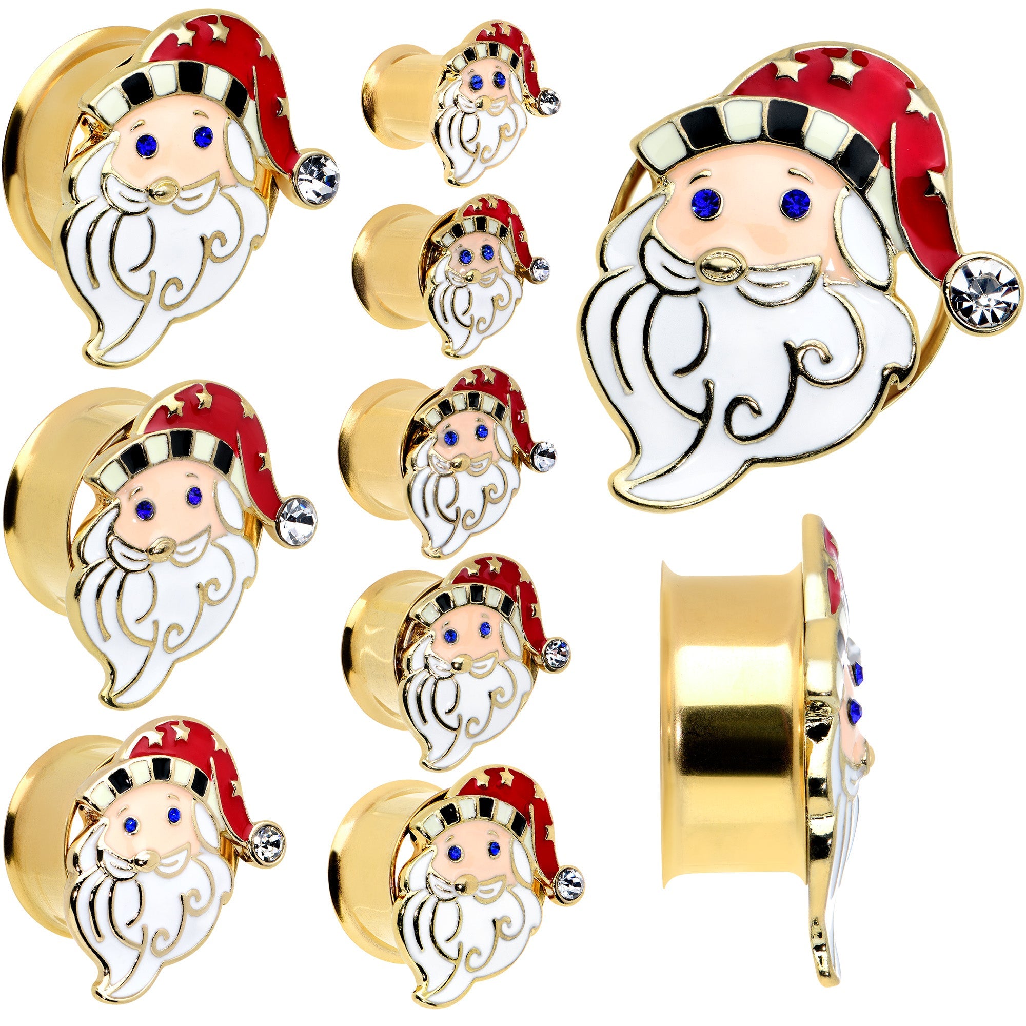 BodyCandy Color Gem Gold Tone Snazzy Santa Christmas Double Flare Plug Set — main product shot