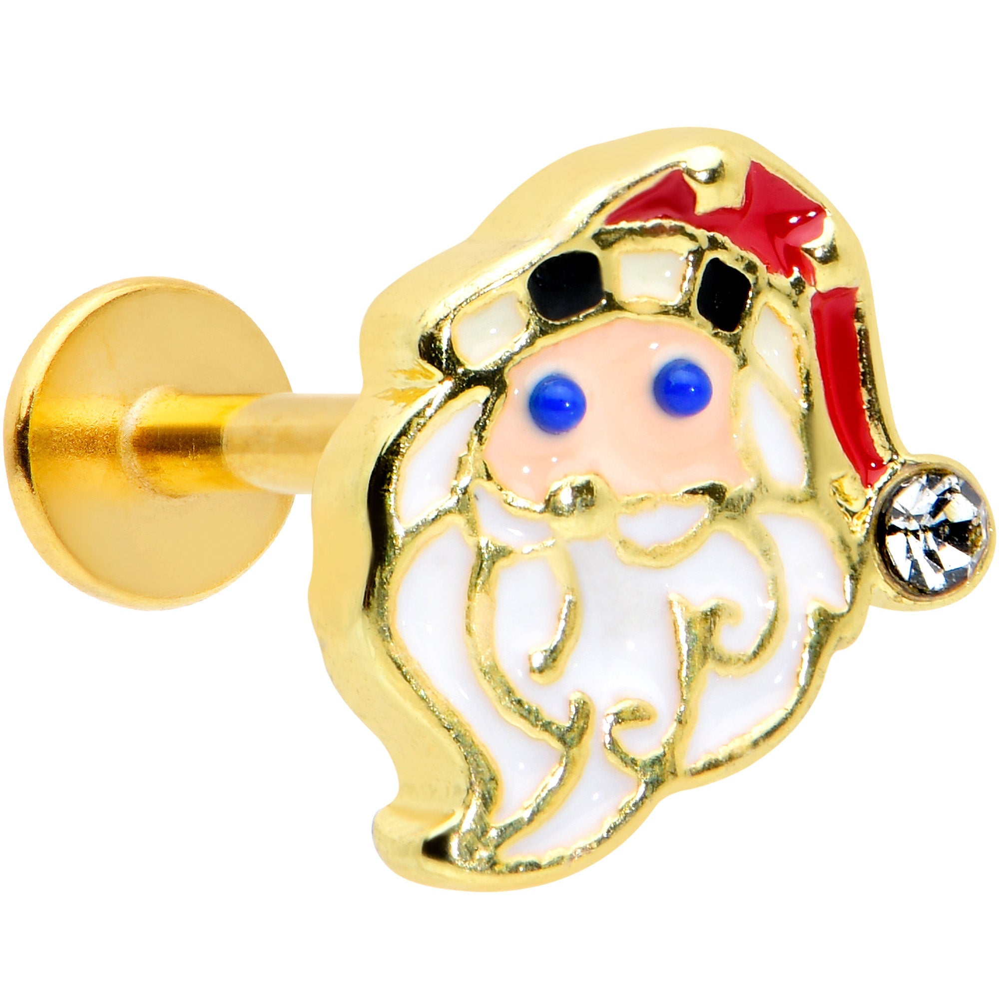 BodyCandy 16G 5/16 Clear Gem Gold Tone Santa Christmas Labret Monroe Tragus — main product shot
