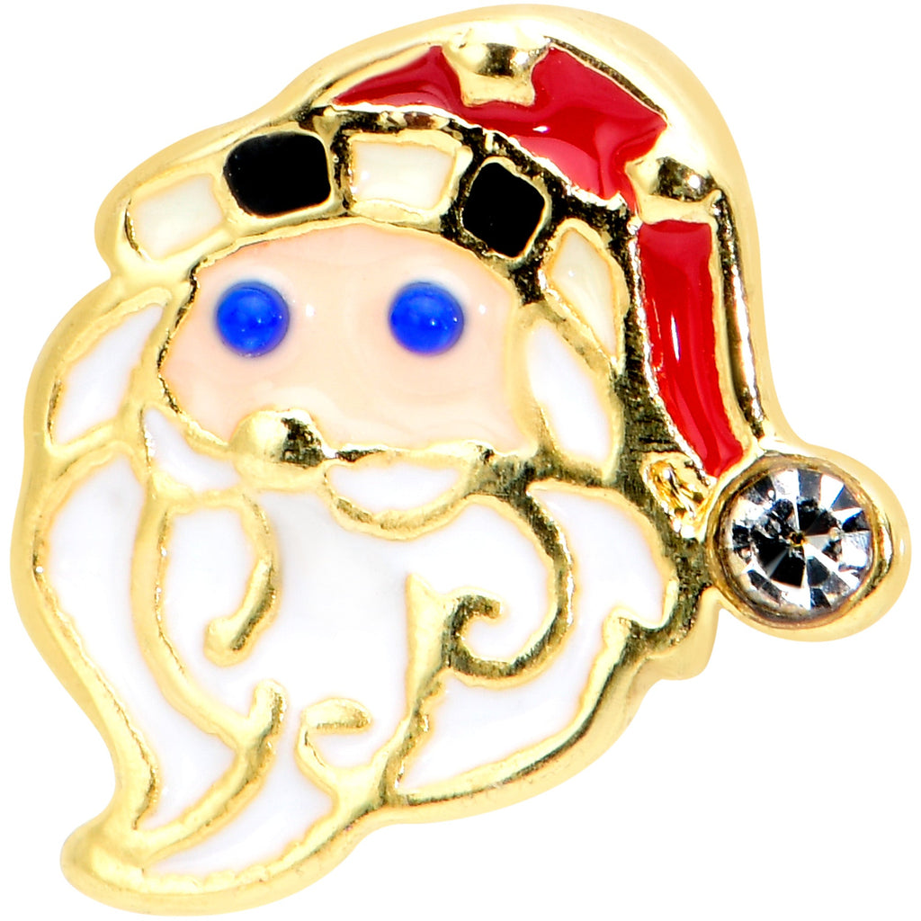 BodyCandy 16G 5/16 Clear Gem Gold Tone Santa Christmas Labret Monroe Tragus — detail close-up