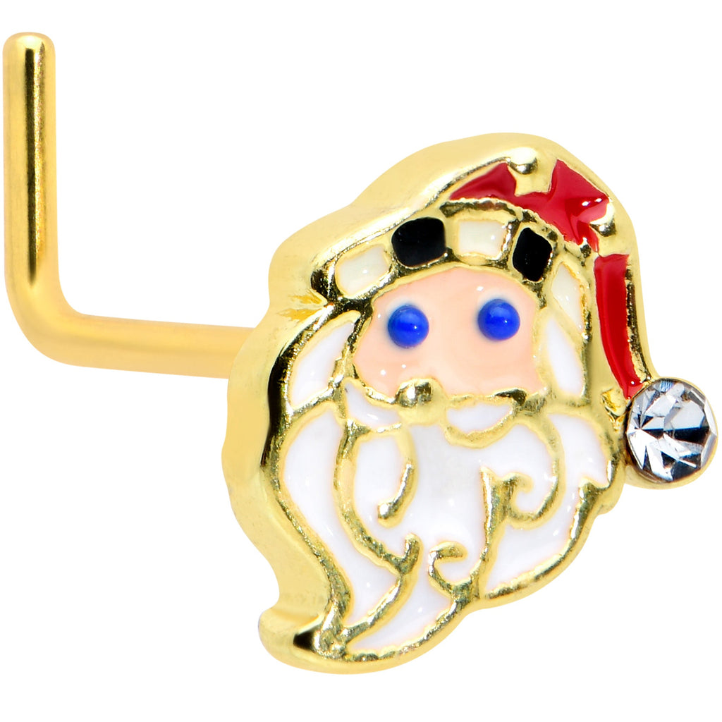 BodyCandy 20G 7mm Clear Gem Gold Tone Santa Christmas L Shape Nose Ring — main product shot