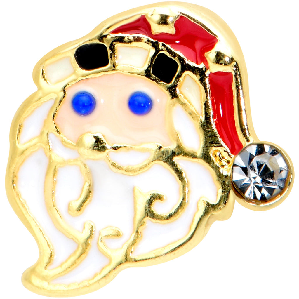 BodyCandy 20G 7mm Clear Gem Gold Tone Santa Christmas L Shape Nose Ring — detail close-up