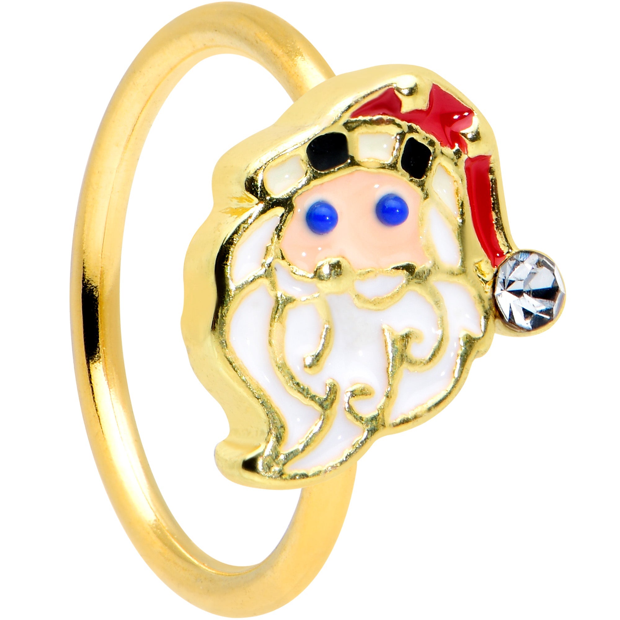 BodyCandy 20G 5/16 Clear Gem Gold Tone Snazzy Santa Christmas Nose Hoop — main product shot