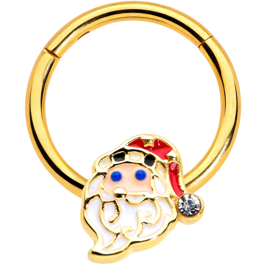 BodyCandy 16G 3/8 Clear Gem Gold Tone Santa Christmas Hinged Segment Ring — main product shot