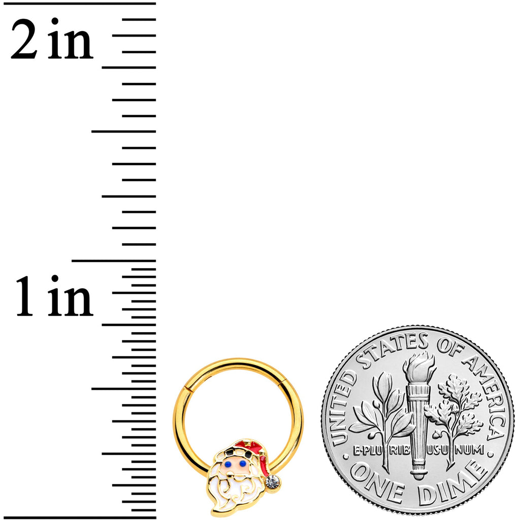 BodyCandy 16G 3/8 Clear Gem Gold Tone Santa Christmas Hinged Segment Ring — lifestyle context
