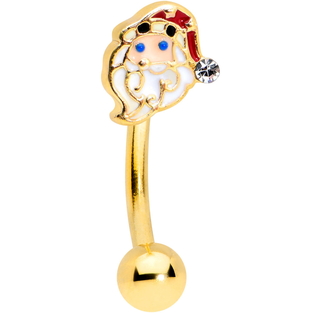BodyCandy 16G 5/16 Clear Gem Gold Tone Santa Christmas Curved Eyebrow Ring — main product shot