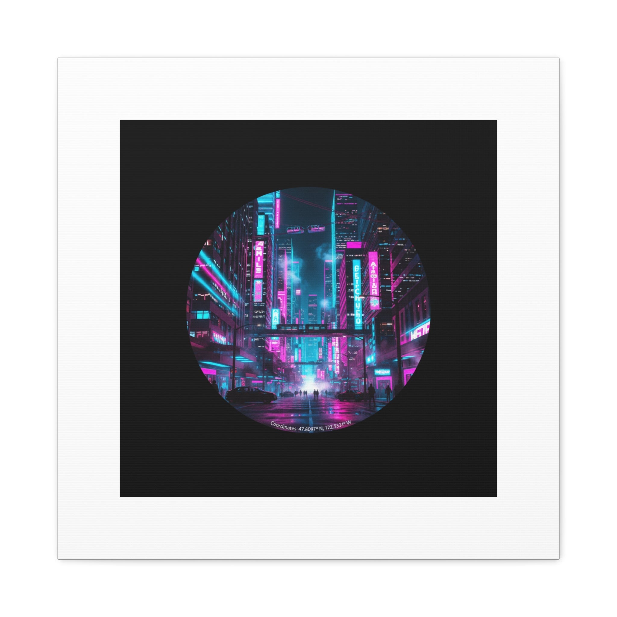 Neon Cyberpunk Cityscape Canvas | synthwave skyline, future city art