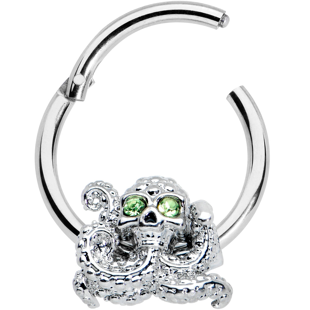 BodyCandy 16G 3/8 Green Gem Sunglasses Octopus Hinged Segment Ring — detail close-up