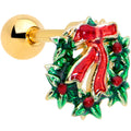 BodyCandy 16G 1/4 Gold Tone Festive Bow Wreath Christmas Cartilage Tragus — main product shot
