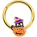 BodyCandy 16G 3/8 Gold Tone Black Cat Witch Pumpkin Hinged Segment Ring — main product shot