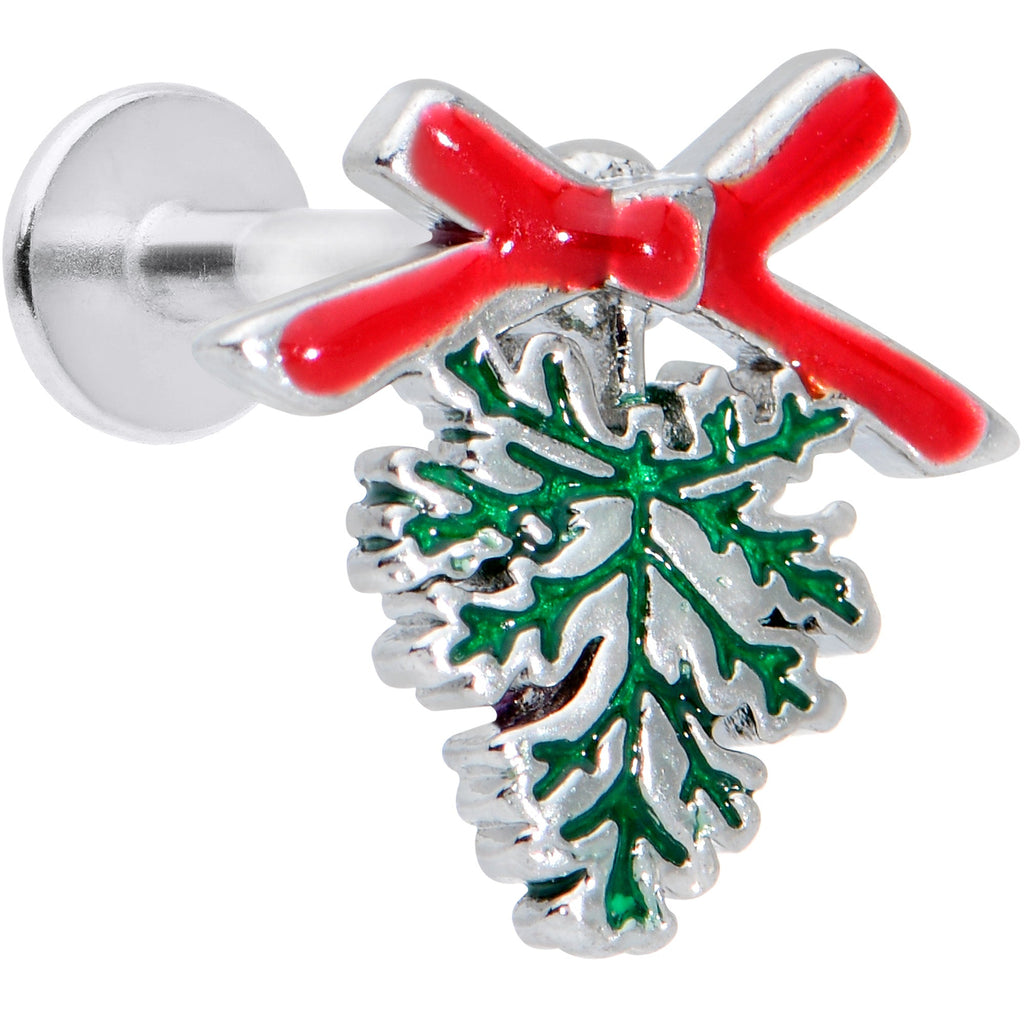 BodyCandy 16G 5/16 Red Bow Pine Bough Christmas Labret Monroe Tragus — main product shot