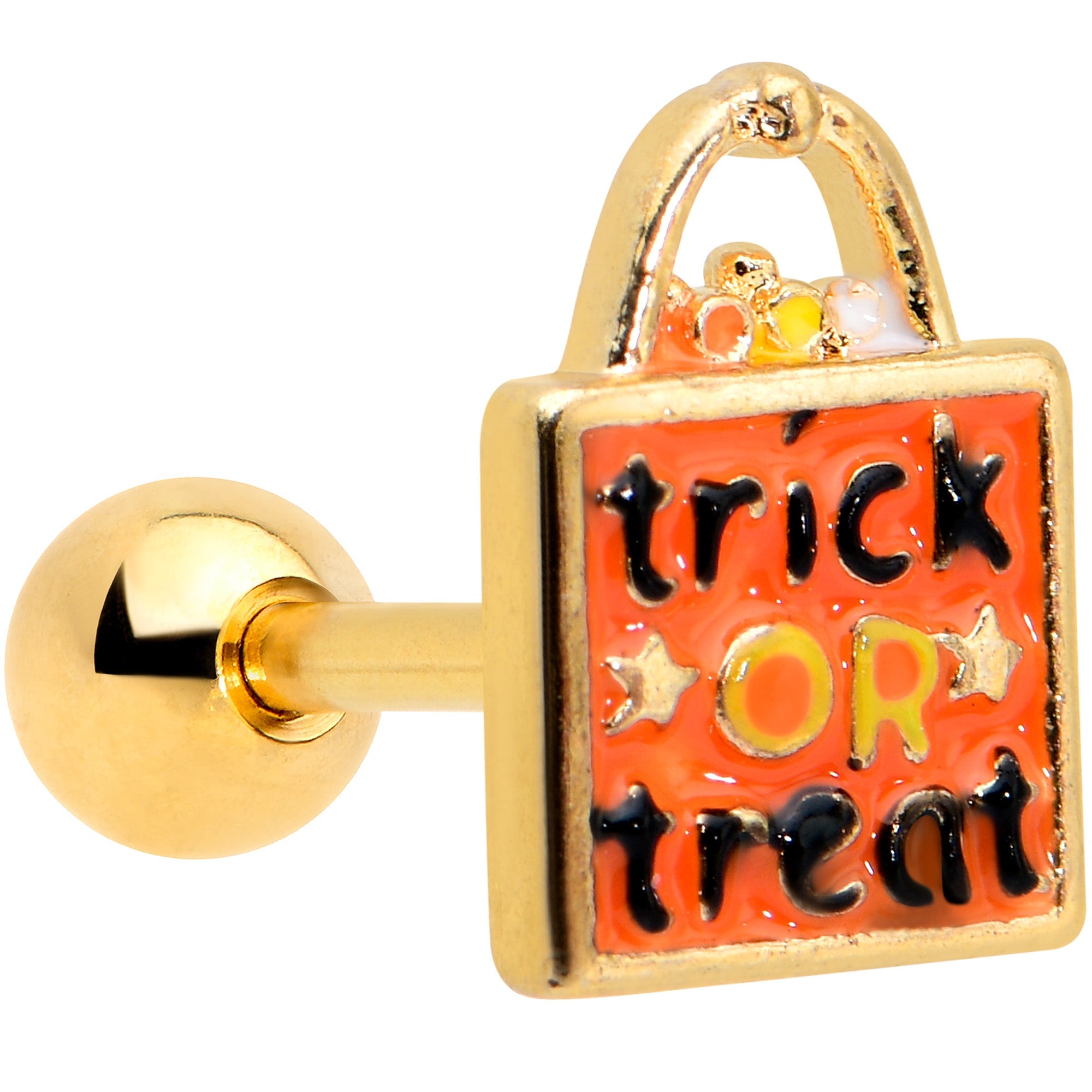 BodyCandy 16G 1/4 Gold Tone Trick or Treat Halloween Cartilage Tragus — main product shot
