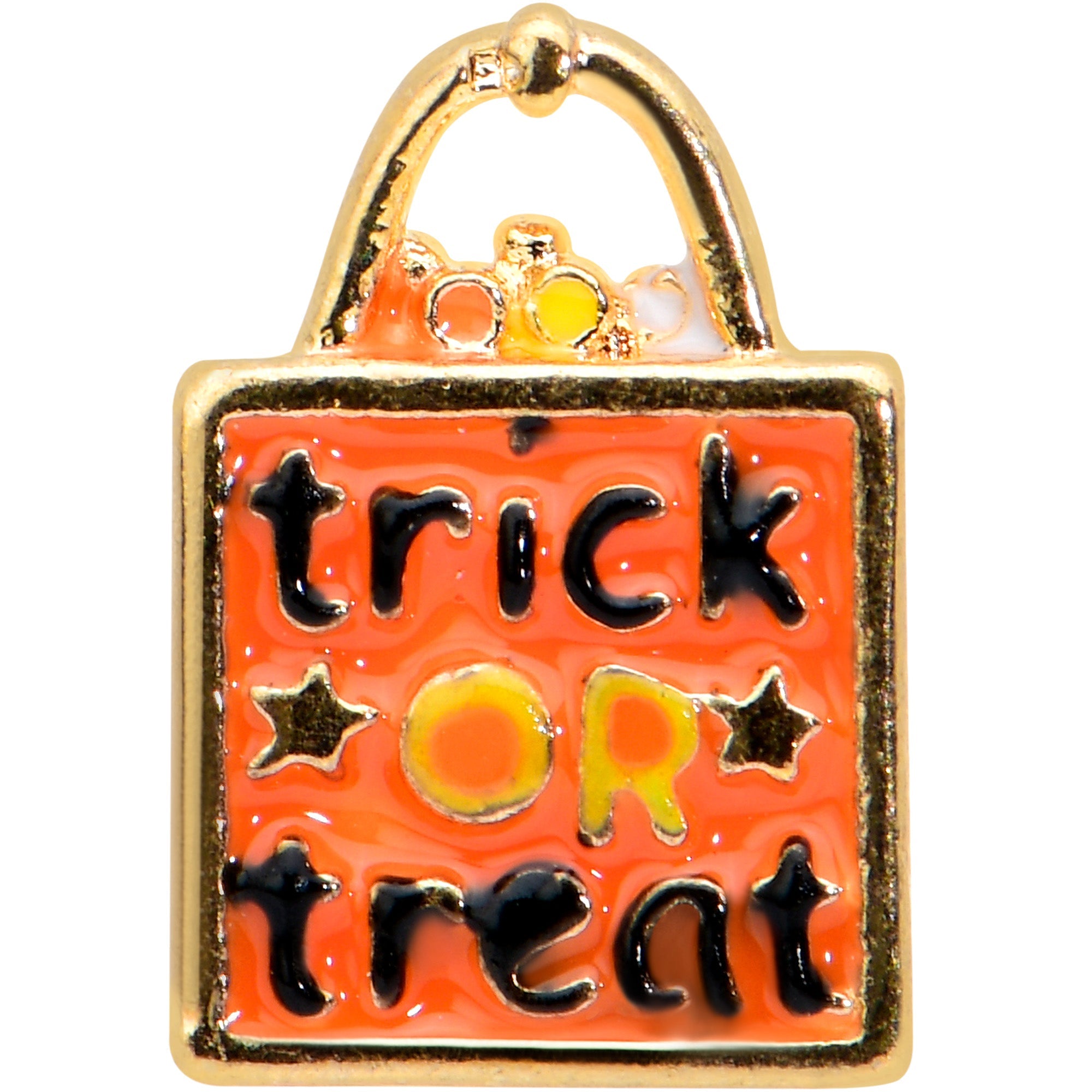 BodyCandy 16G 1/4 Gold Tone Trick or Treat Halloween Cartilage Tragus — detail close-up