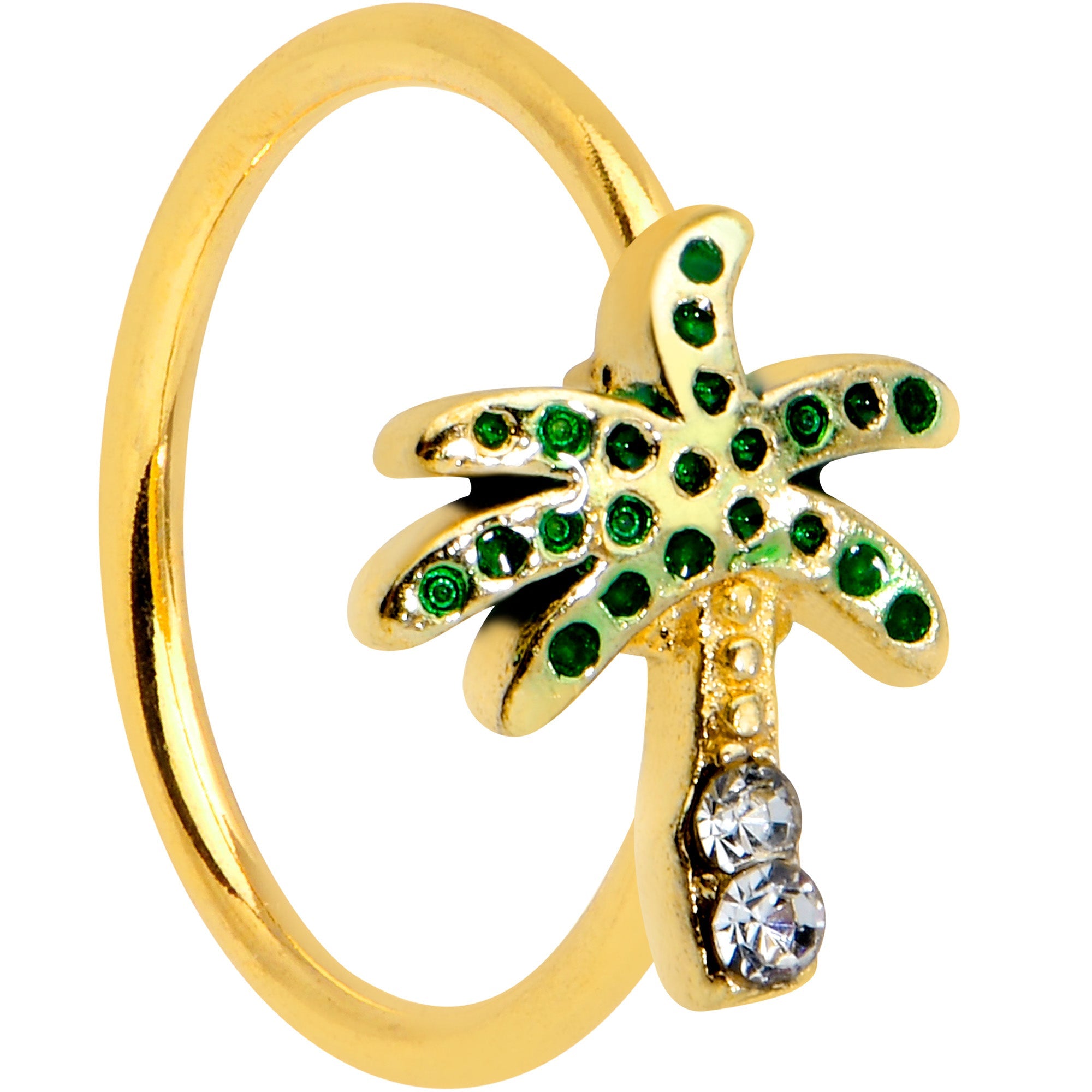BodyCandy 16G 5/16 Clear Green Gem Gold Tone Retro Palm Tree Nose Hoop — main product shot