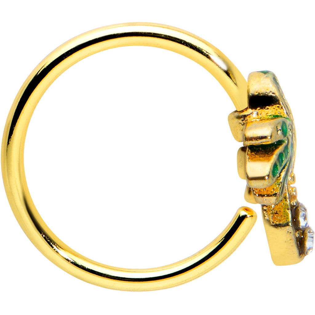 BodyCandy 16G 5/16 Clear Green Gem Gold Tone Retro Palm Tree Nose Hoop — lifestyle context
