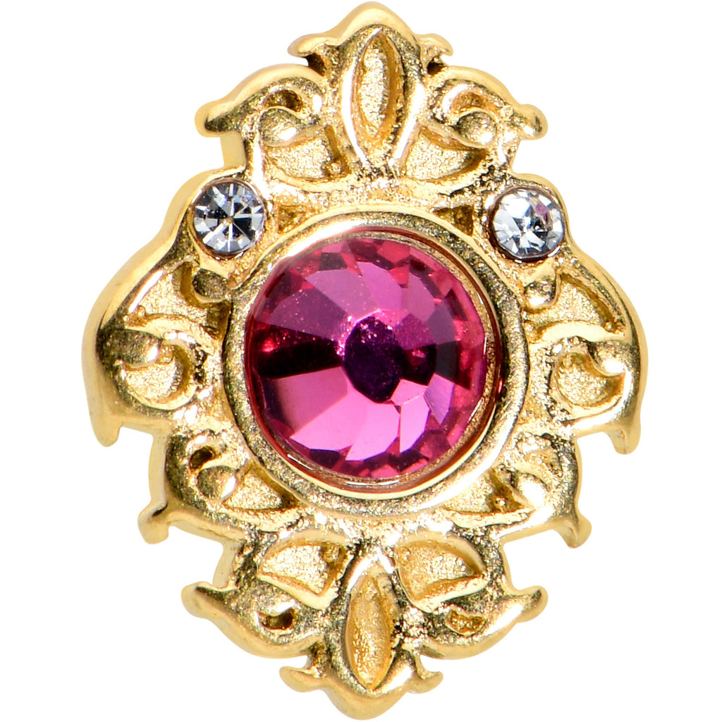 BodyCandy Pink Clear Gem Gold Tone Lace Love Barbell Tongue Ring — detail close-up