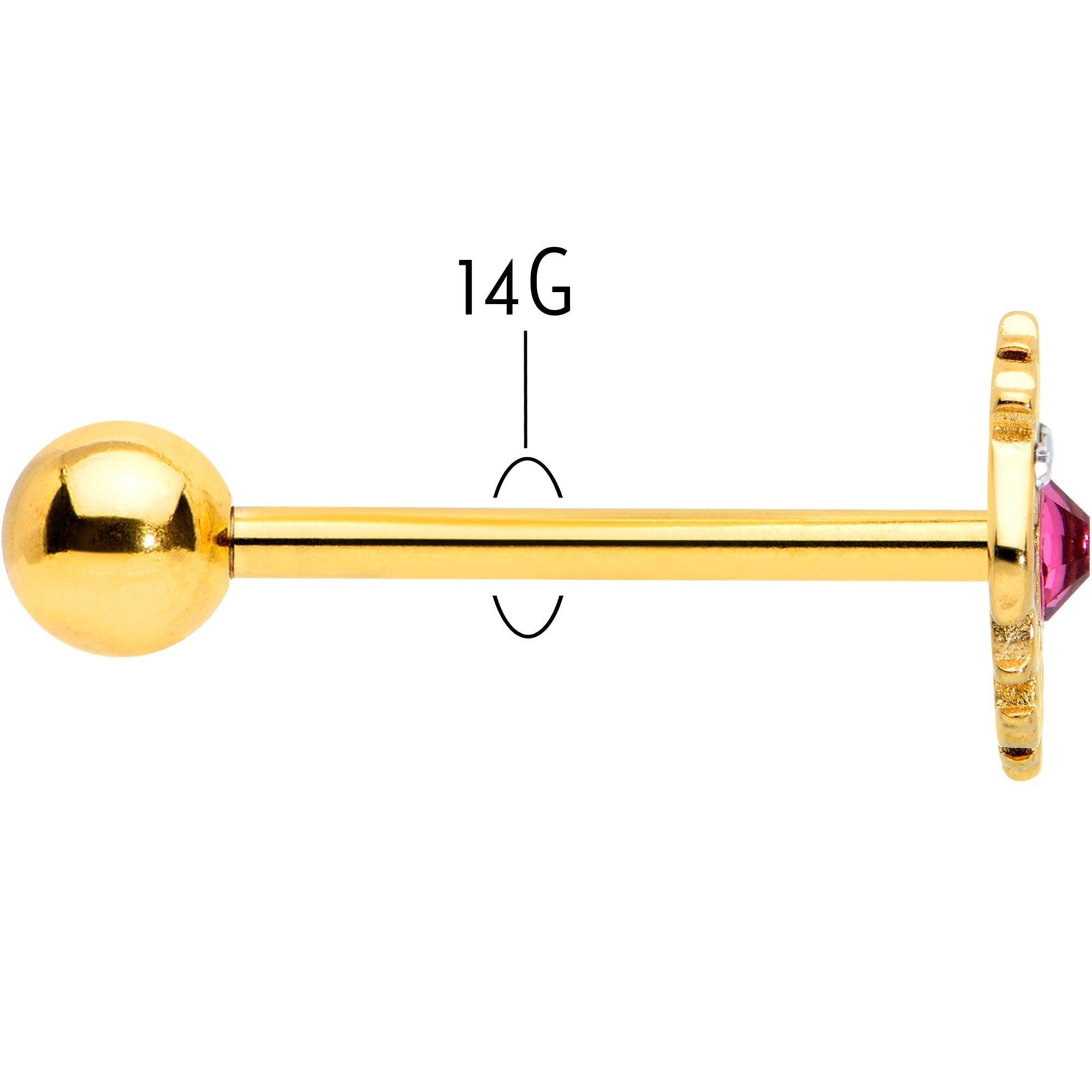 BodyCandy Pink Clear Gem Gold Tone Lace Love Barbell Tongue Ring — back view