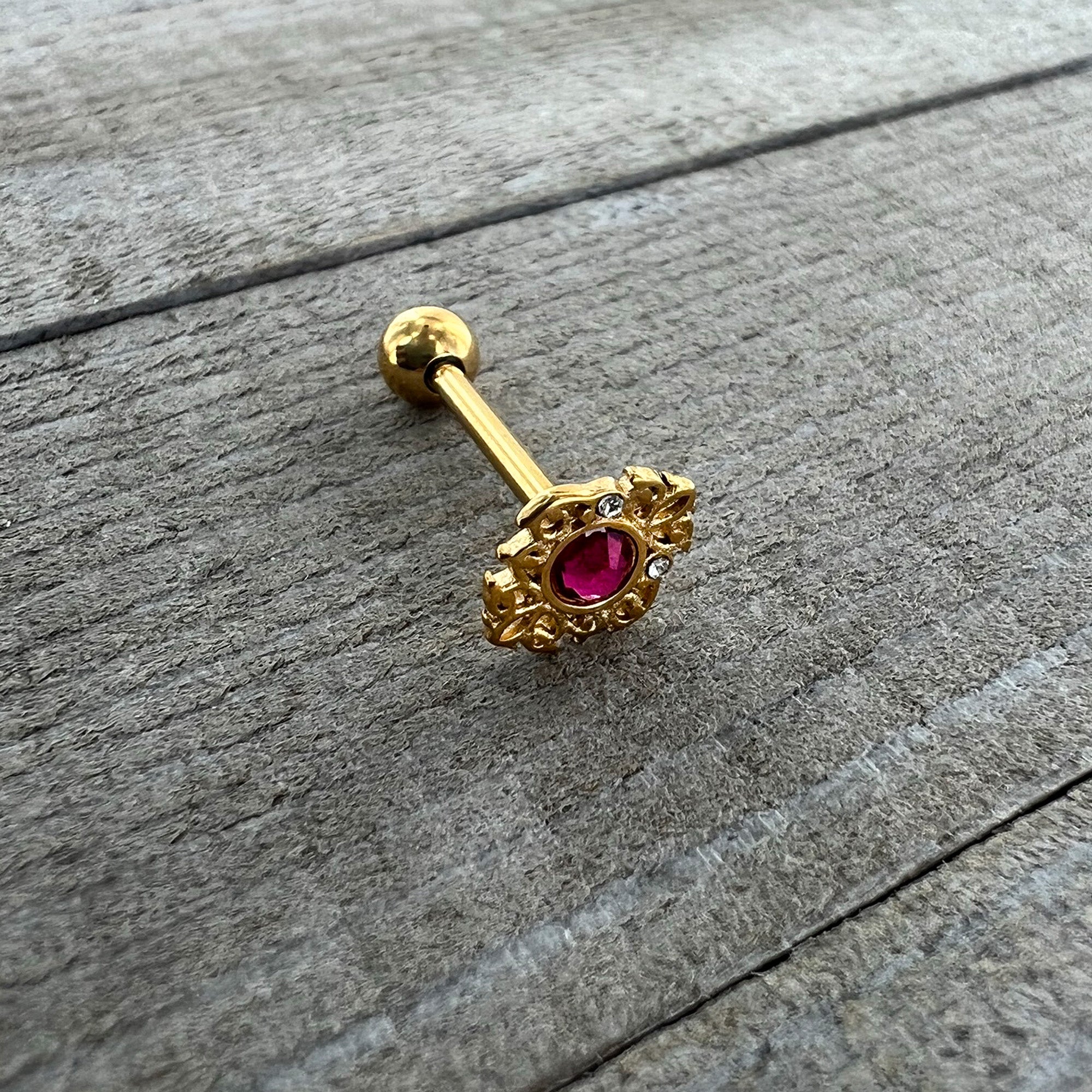 BodyCandy Pink Clear Gem Gold Tone Lace Love Barbell Tongue Ring — alternative angle