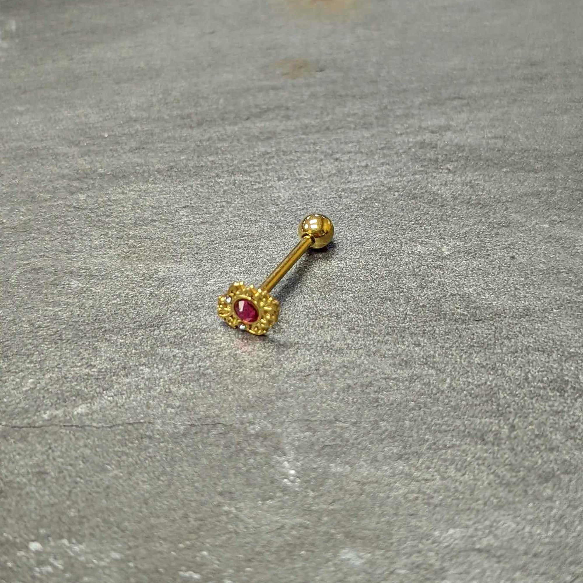 BodyCandy Pink Clear Gem Gold Tone Lace Love Barbell Tongue Ring — in-use photo