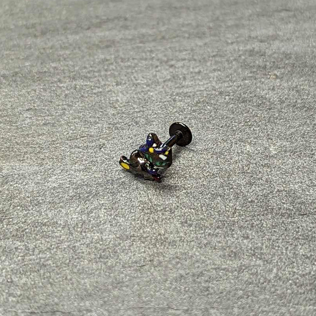 BodyCandy 16G 1/4 Black Witch Cat Halloween Labret Monroe Tragus — in-use photo