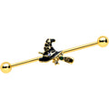 BodyCandy 14G Clear Gem Gold Tone Witch Hat Broom Industrial Barbell 38mm — main product shot
