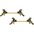 BodyCandy 14G 9/16 Clear Gem Gold Tone Witch Hat Broom Nipple Ring Set — main product shot