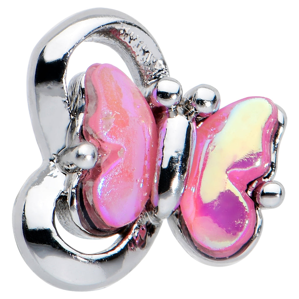 BodyCandy 20G 7mm Heart Pink Butterfly L Shape Nose Ring — detail close-up