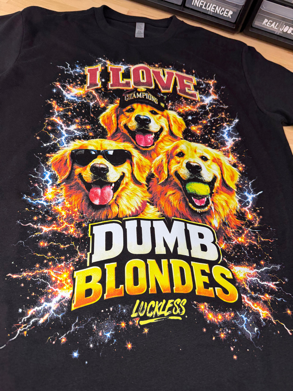 Luckless Outfitters I Love Dumb Blondes Tee — side view
