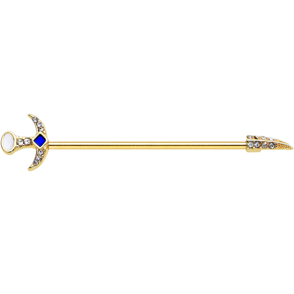 BodyCandy 14G Clear Gem Gold Tone Sabre Sword Industrial Barbell 38mm — detail close-up