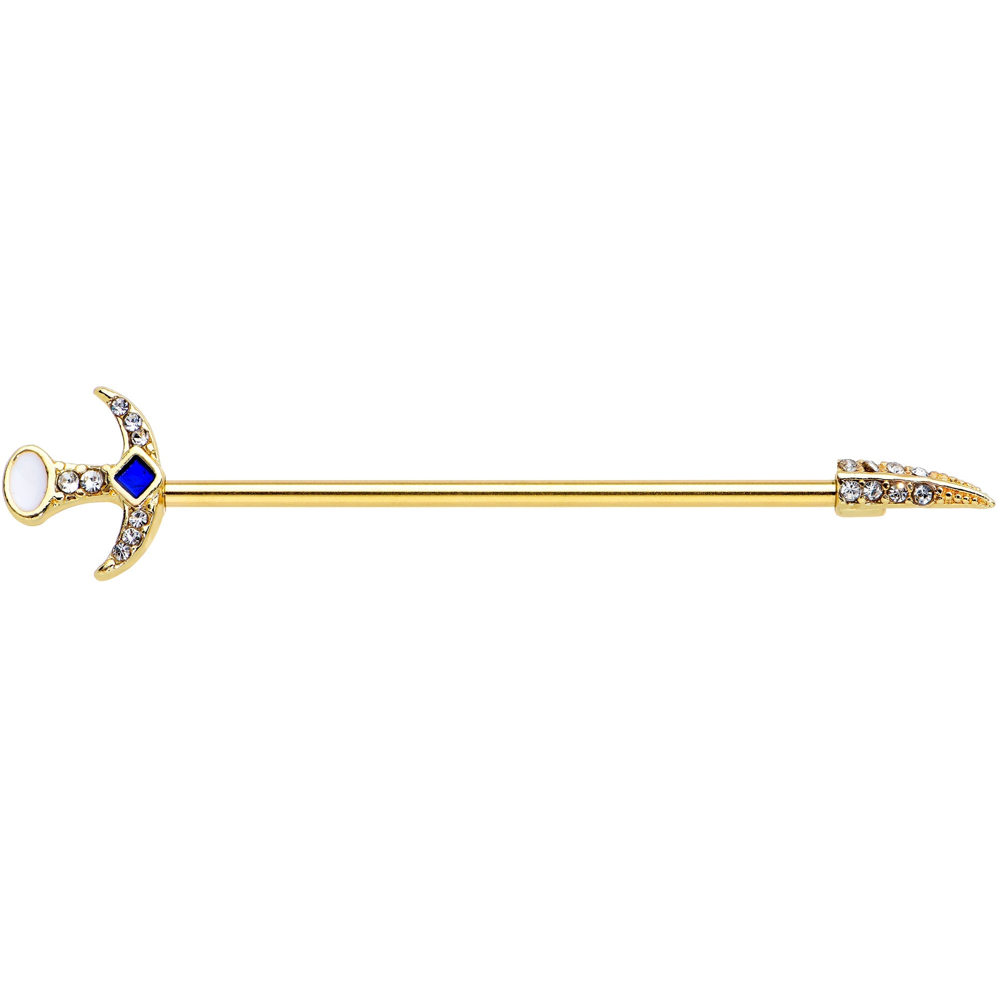 BodyCandy 14G Clear Gem Gold Tone Sabre Sword Industrial Barbell 38mm — detail close-up