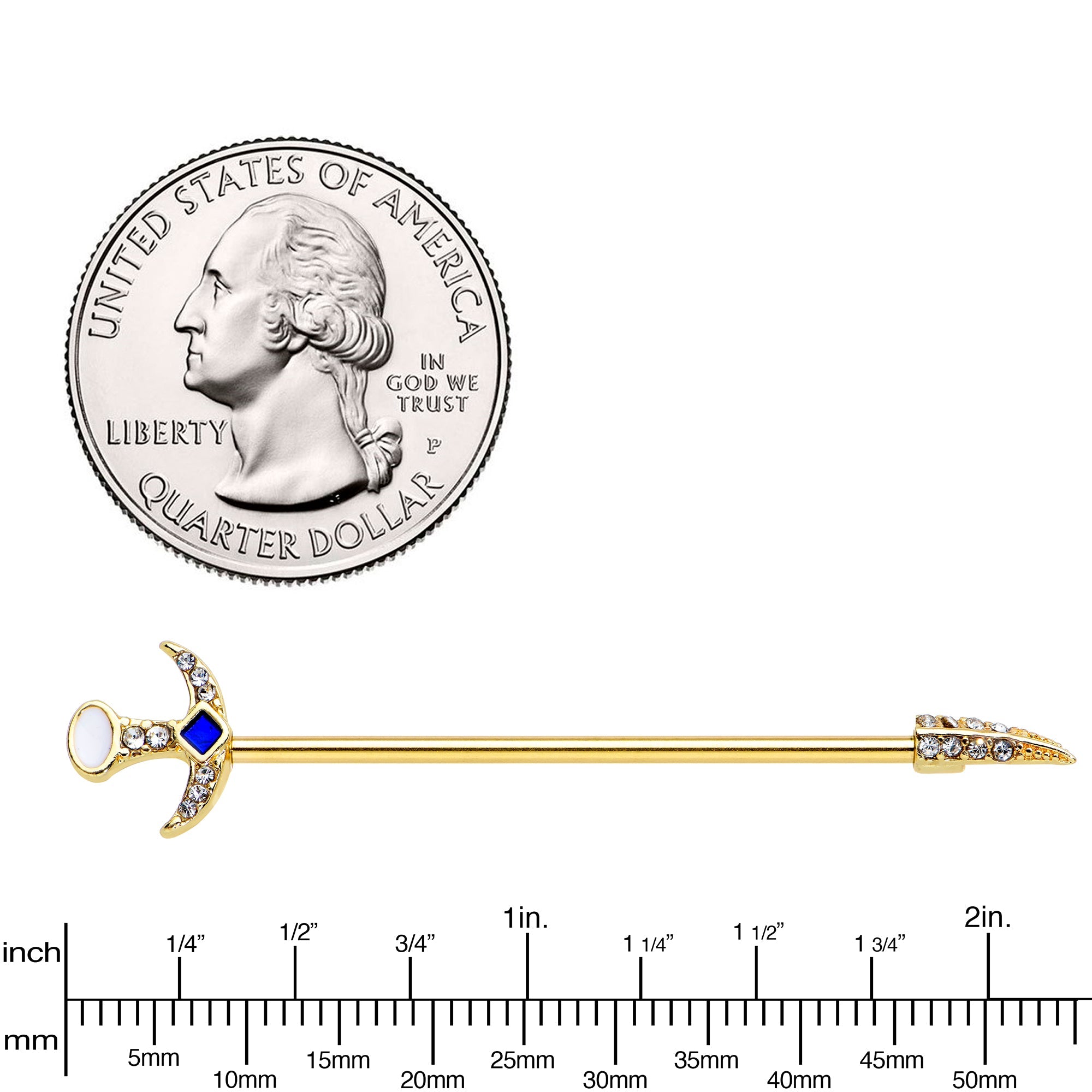 BodyCandy 14G Clear Gem Gold Tone Sabre Sword Industrial Barbell 38mm — lifestyle context