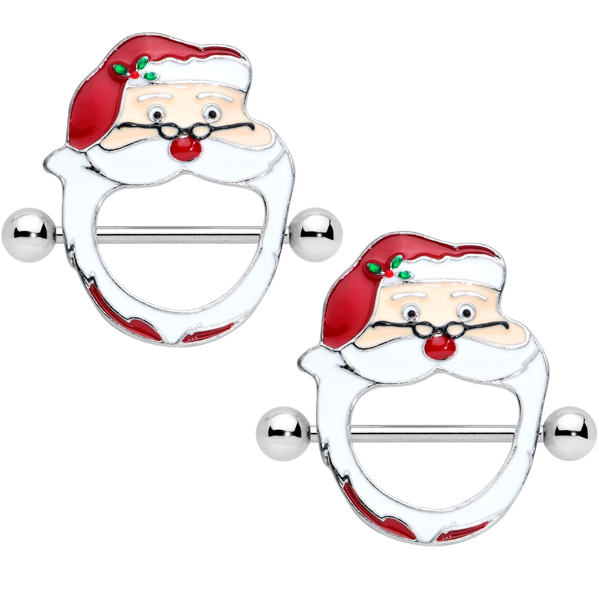 BodyCandy 14G 5/8 Festive Red Nosed Santa Claus Christmas Nipple Shield Set — main product shot
