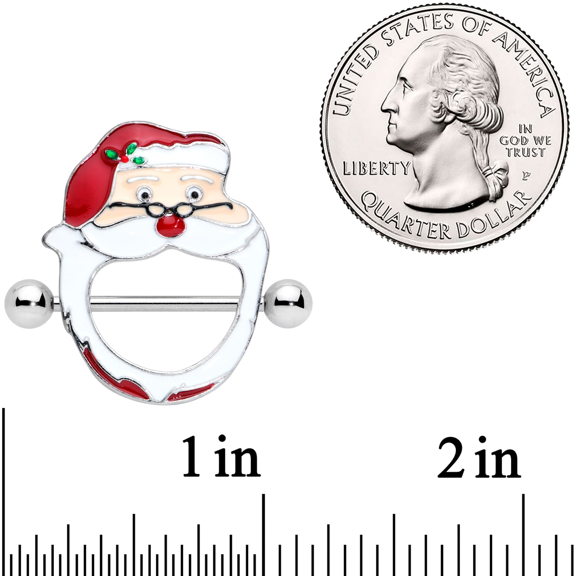 BodyCandy 14G 5/8 Festive Red Nosed Santa Claus Christmas Nipple Shield Set — detail close-up