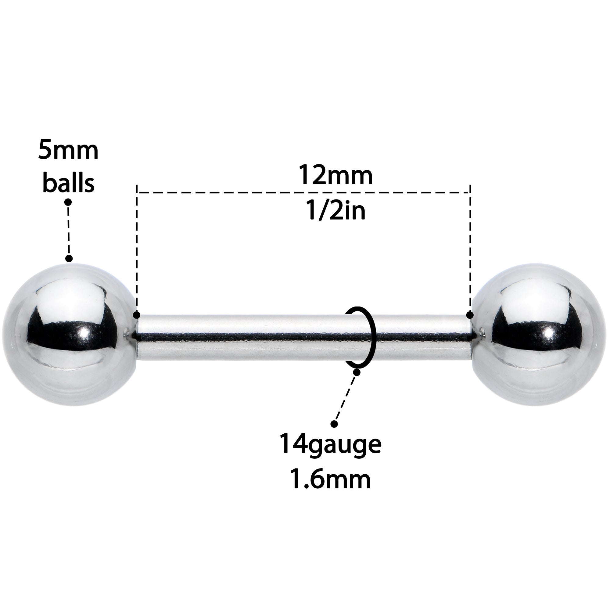 BodyCandy 14G 1/2 Simple Classic Barbell Nipple Ring Set — side view