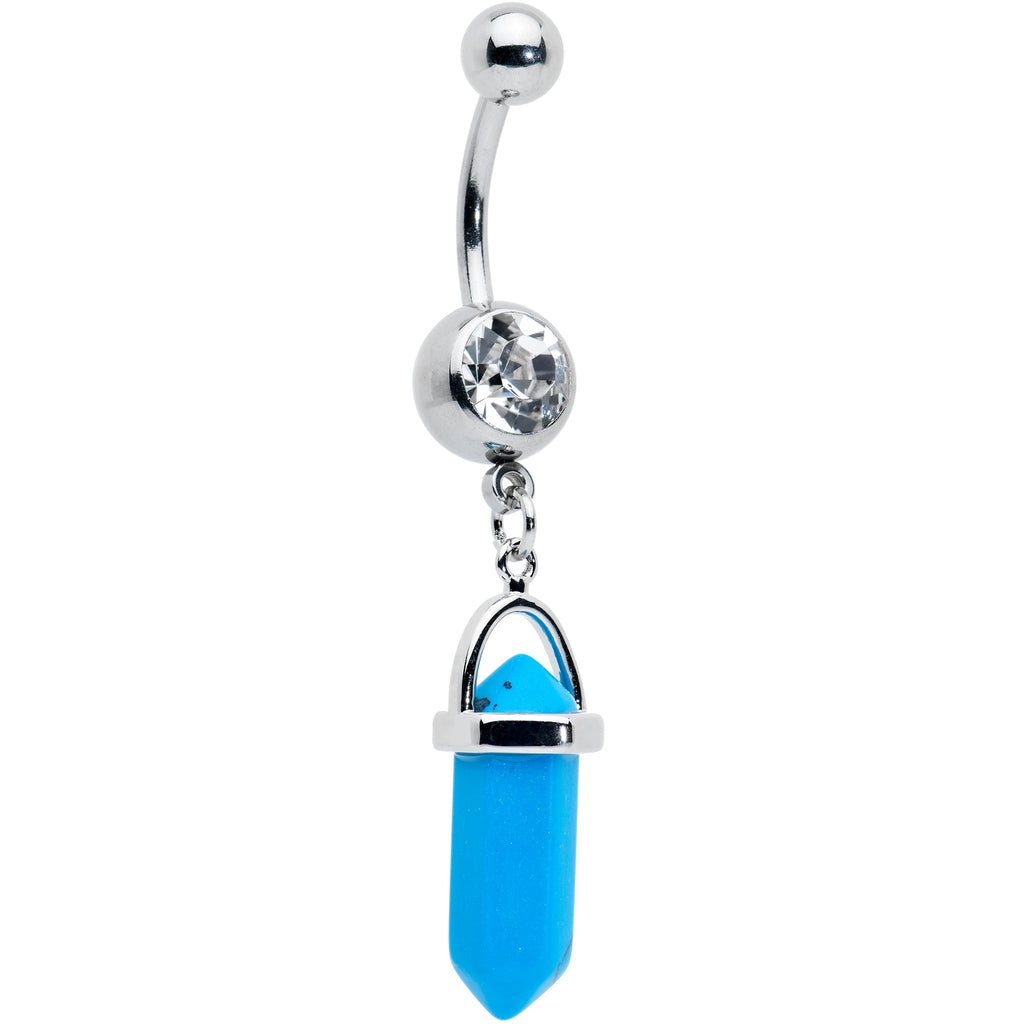 BodyCandy Clear Gem Turquoise Obelisk Dangle Belly Ring — main product shot