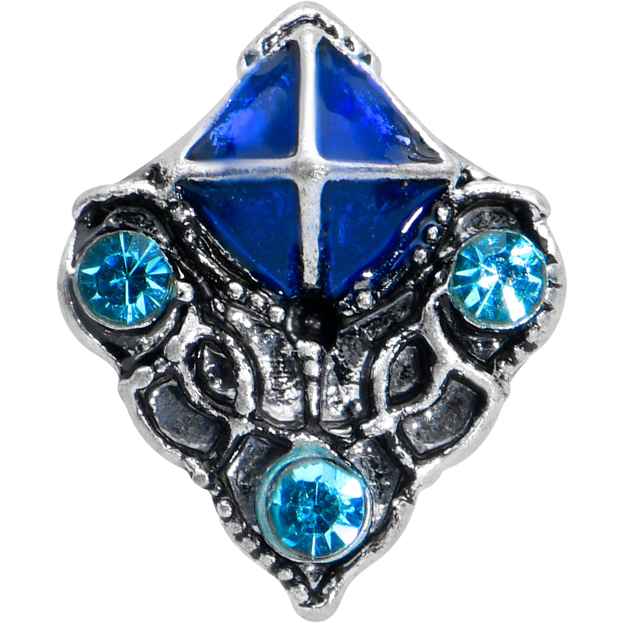 BodyCandy 16G 1/4 Blue Gem Rococo Blue Cartilage Tragus Earring — detail close-up