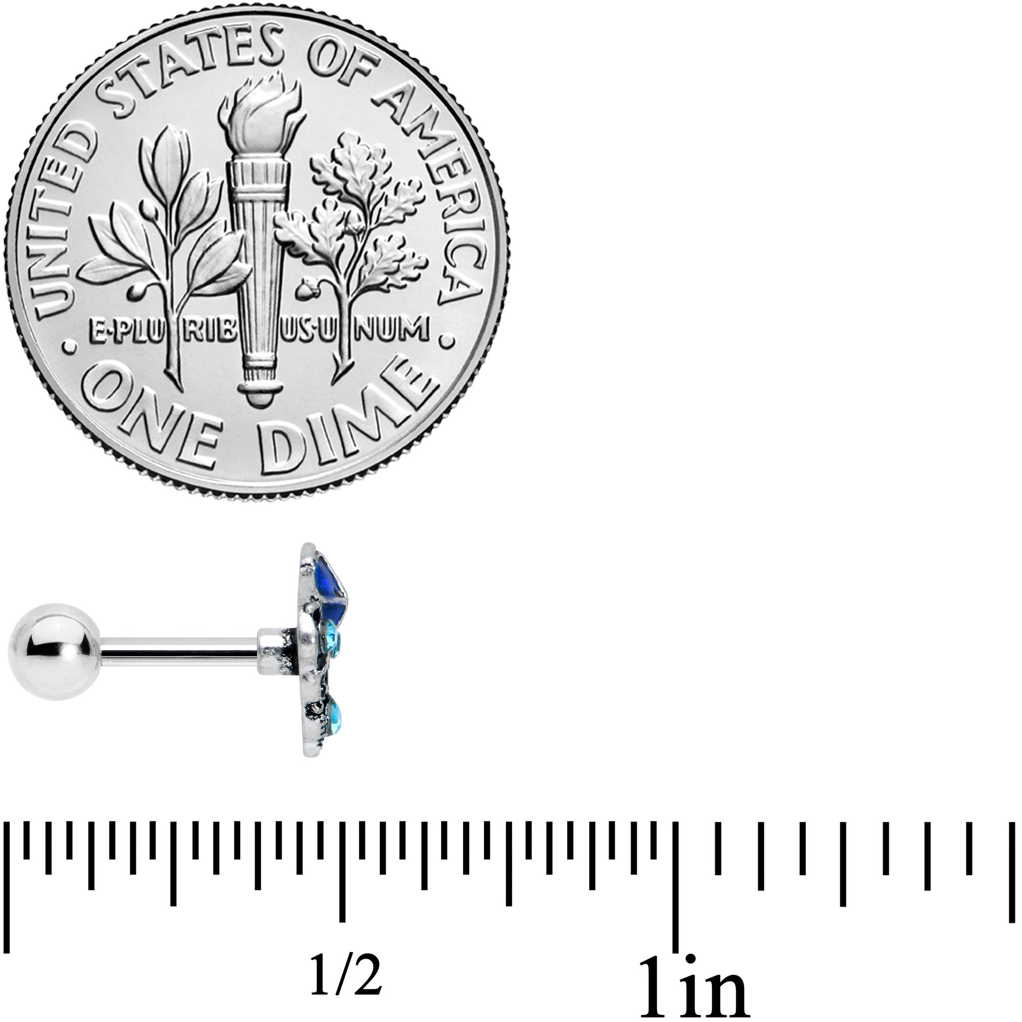 BodyCandy 16G 1/4 Blue Gem Rococo Blue Cartilage Tragus Earring — side view