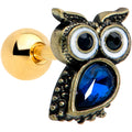 BodyCandy 16G 1/4 Blue Gem Gold Tone Wide Eyed Owl Cartilage Tragus Earring — main product shot