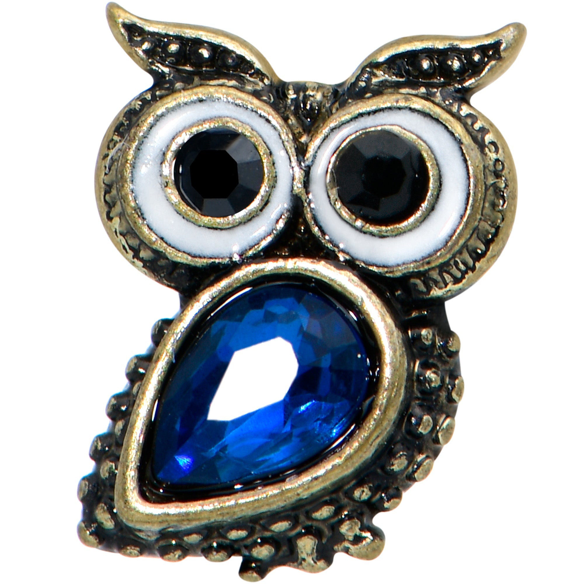 BodyCandy 16G 1/4 Blue Gem Gold Tone Wide Eyed Owl Cartilage Tragus Earring — detail close-up
