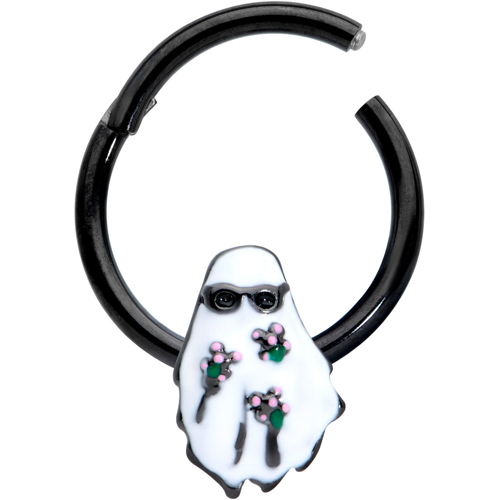 BodyCandy 16G 3/8 Black Hipster Ghost Halloween Hinged Segment Ring — main product shot