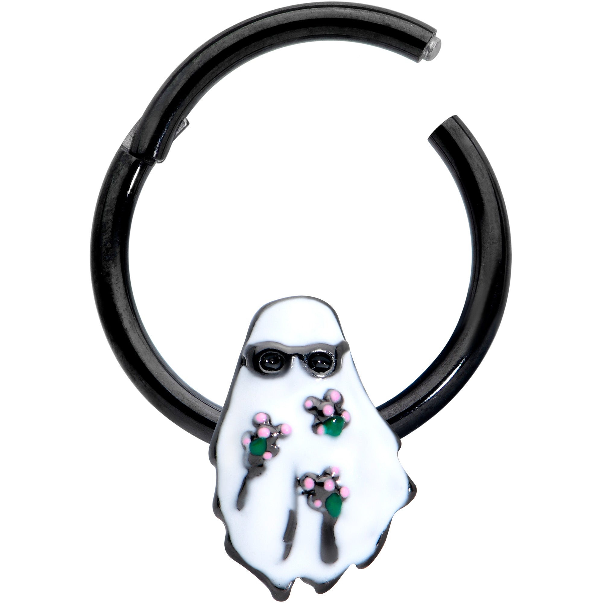 BodyCandy 16G 3/8 Black Hipster Ghost Halloween Hinged Segment Ring — main product shot