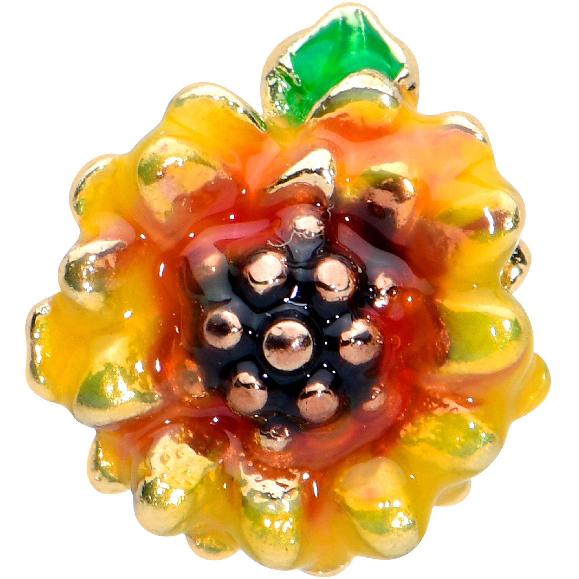 BodyCandy 16G 1/4 Gold Tone Summer Sunflower Cartilage Tragus Earring — detail close-up