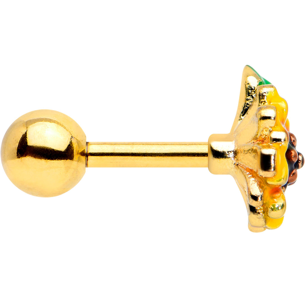 BodyCandy 16G 1/4 Gold Tone Summer Sunflower Cartilage Tragus Earring — lifestyle context
