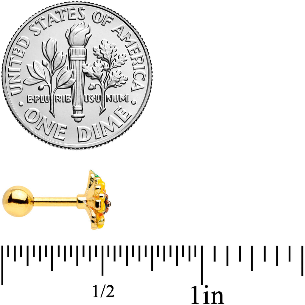 BodyCandy 16G 1/4 Gold Tone Summer Sunflower Cartilage Tragus Earring — side view