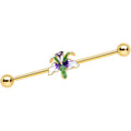 BodyCandy 14G Clear Gem Gold Tone Iris Flower Industrial Barbell 38mm — main product shot
